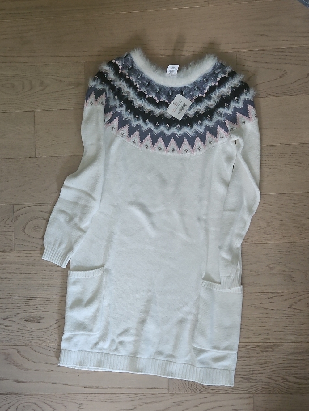 Gymboree Black and White Fuzzy Fair Isle Pullover with Pink Accents